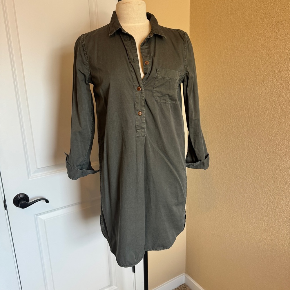 Madewell Army Green Long Sleeve cotton Shirt Dress